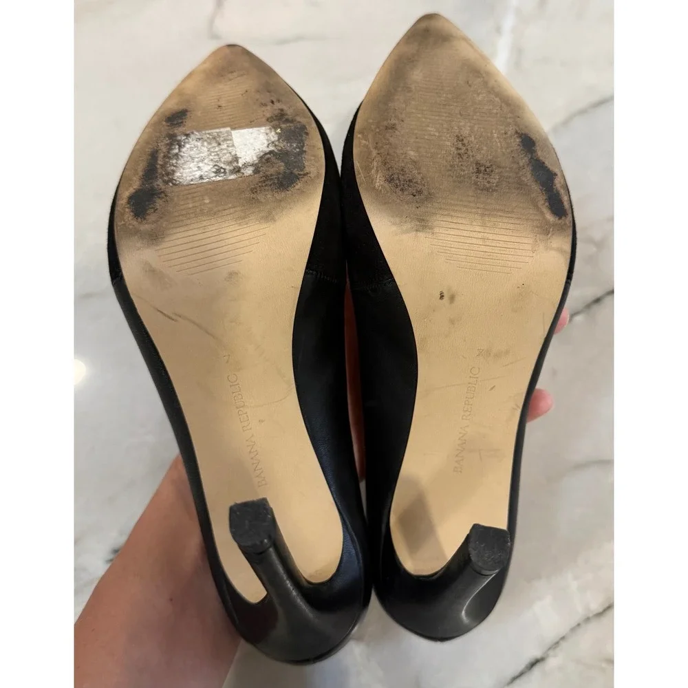 Banana Republic Womens Black Suede Leather Mixed Media Pointed Toe Pumps 7